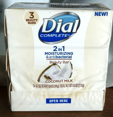 Dial Complete Beauty Bar Soap - 2 in 1 Moisturizing Antibacterial - Coconut Milk