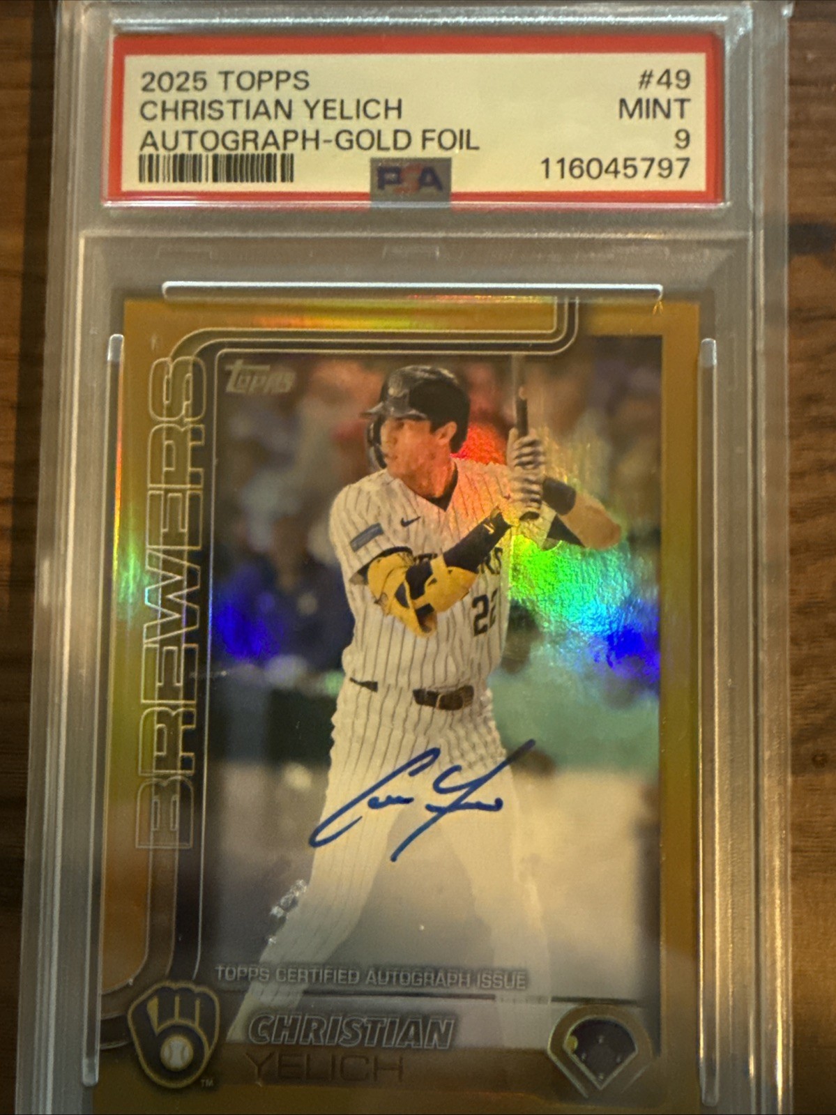 2025 Topps Christian Yelich Real One Auto Gold Foil #46/50 Brewers PSA 9