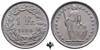 SCHWEIZ 1 franc 1966 SILVER Silbermüze Switzerland