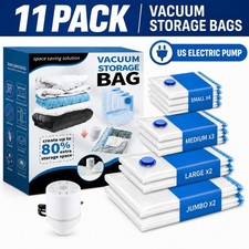 11 Pack Vacuum Storage Bags With Electric Pump 4 Sizes Space Saver For Clothes