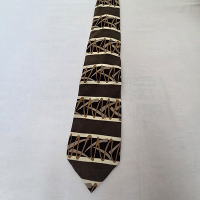 Urban Canvas Men s Tie Brown Mustard Cream Geometric Abstract Retro MCM Style