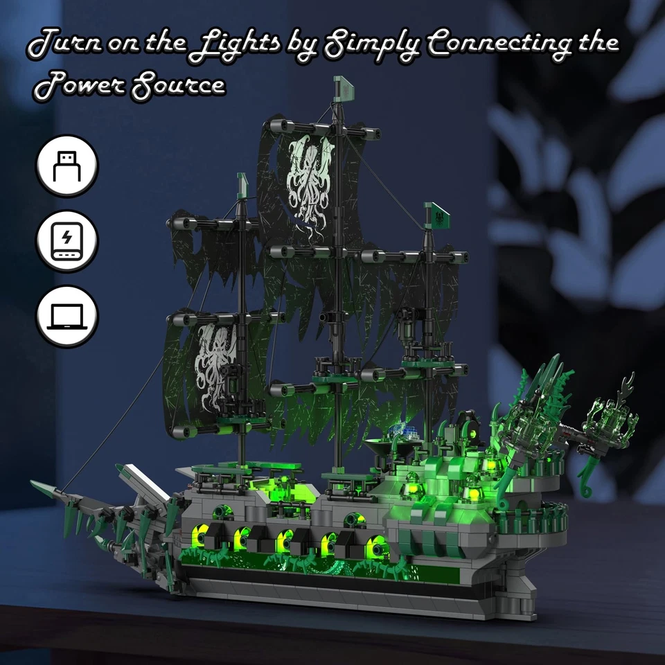 Pirate Ship Building Toys with Lights, Ghost Ship Flying Dutchman Model Ship ... - Image 2 of 4