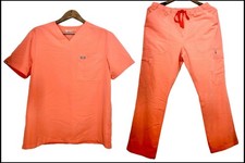 FIGS Men  s Sunset Orange Leon Medium Top and Cairo Medium/Short Bottoms