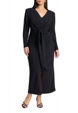 ELOQUII Women's Plus Size Shirred Strong Shoulder Tie Detail Dress - 14, Black O