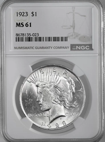 1923-P  $1 PEACE SILVER DOLLAR  "PHILADELPHIA MINT"  NGC MS61 #8678135-023