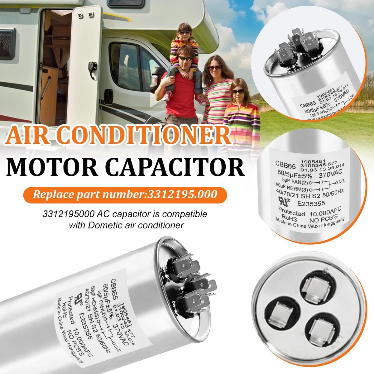 Dometic 3312195.000 RV AC Motor Capacitor 60/5 MFD Replacement | eBay