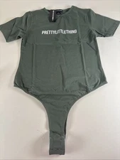 PRETTY LITTLE THING Sea green Logo SHort Sleeved Bodysuit Size Medium