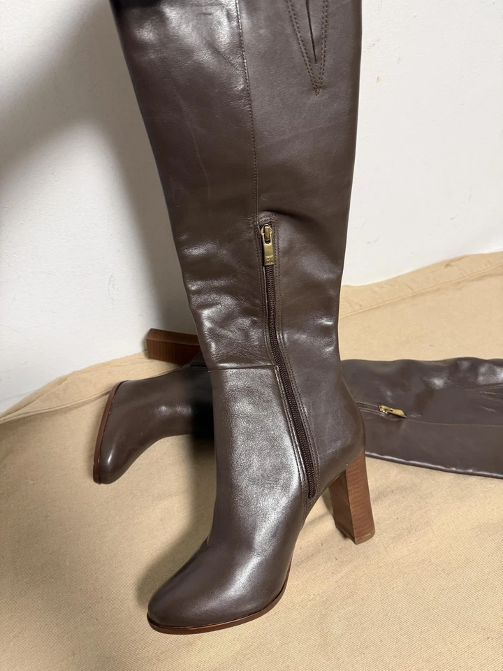 Botas Pour La Victoire Mujer Talla 7.5 Cuero Marrón Alto Tacón Alto Cremallera Foto 2 de 4