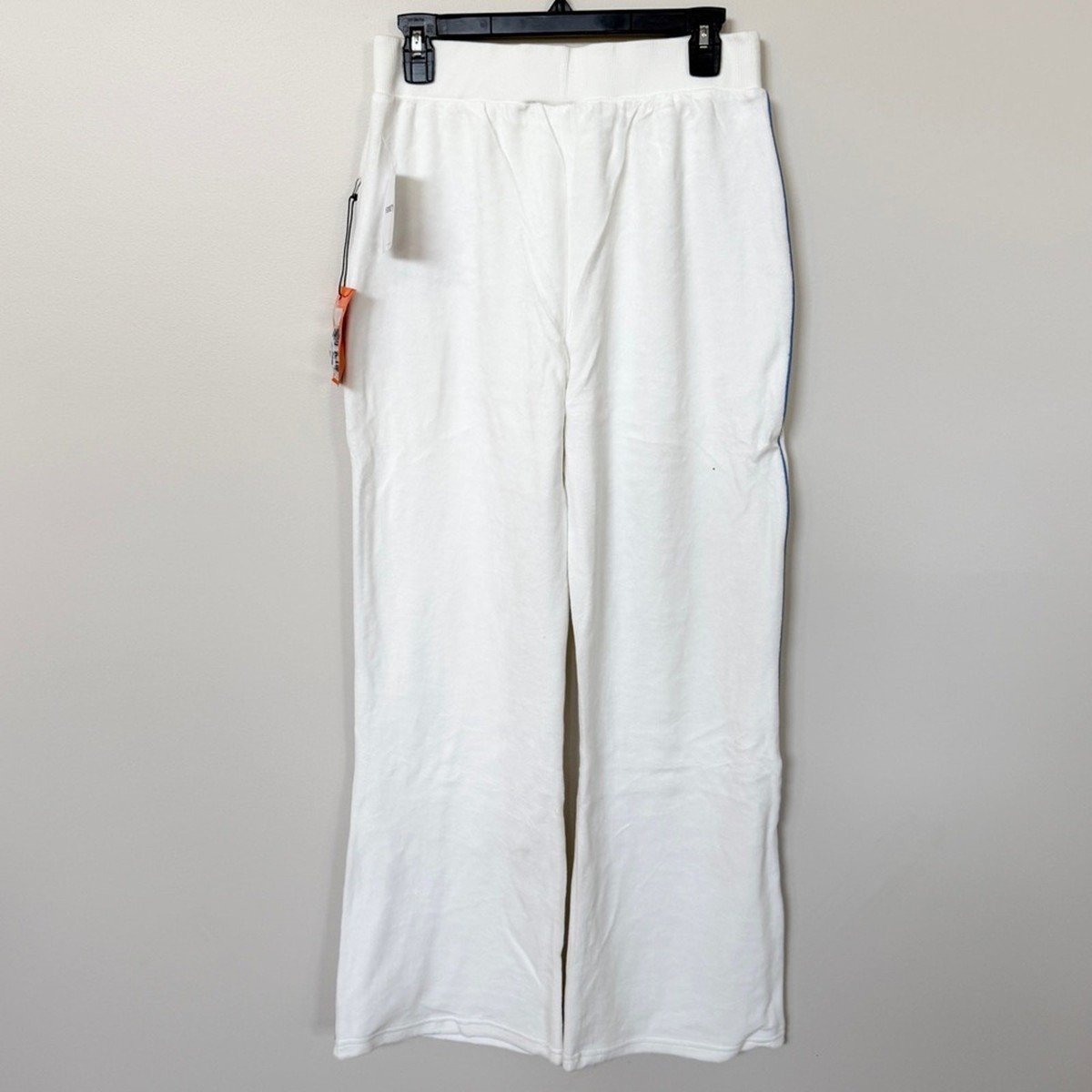 New FOREVER 21 x FUBU White Velour Blue Trim Track‎ Pants Wide Leg
