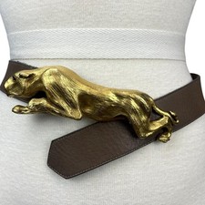 Vintage 70s CHRISTOPHER ROSS Panther Jaguar Belt Signed 1976 Gold Plated Buckle