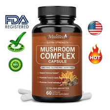 Mushroom Complex Supplement, Lions Mane, Reishi, Shiitake,Stress Relief 60 Pcs