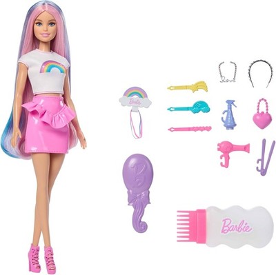 Barbie Regenbogen-Glitzerhaar Puppe, besonders Lange und Bunte Haare mit 12