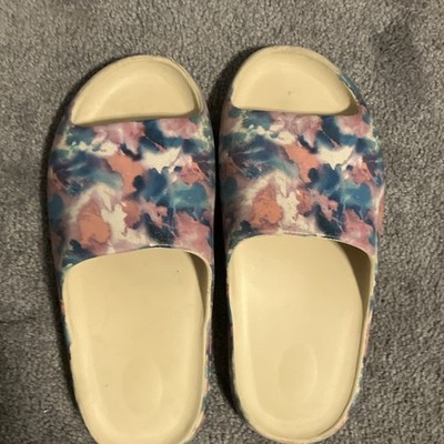 Women s US 7.5 Slide Sandals Beige/Multicolor Floral Strap Rubber Slip-On