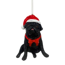 Black Pug Dog Christmas Ornament with Santa Hat New Cute Gift for Pug Lover