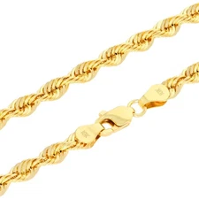 10K Yellow Gold 4mm Rope Chain Laser Diamond Cut Necklace Mens Womens 16"- 30"