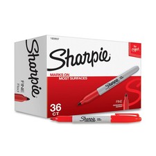 Permanent Markers, Fine Tip, Red, 36 Count - Marks on Paper, Plastic, Metal, ...