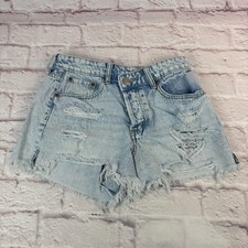 Aeropostale Mom Shorts Womens 4 Light Wash High Rise Distressed Denim Raw Hem
