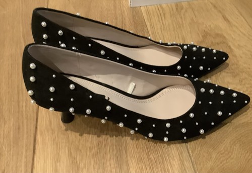 ZARA Black and Pearl Studded Kitten Heel Pointed Shoes Size UK 5 EUR 38 US 7.5 - Picture 4 of 6