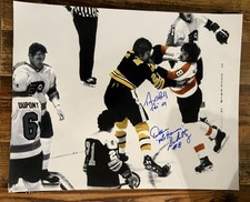 Terry O’Reilly Dave Schultz Autographed 16x20 Boston Bruins Vs Flyers Photo