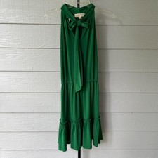 Michael Kors Dress Women Sz XS Green Sleeveless Mini Short Flounce Hem Tie Neck