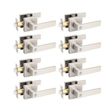 8 Pack Brushed Nickel Bed Bath Door Lever, Square Privacy Lever Door Handles,...