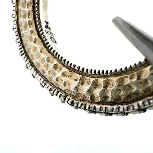 Designer Judith Jack 925 Sterling Silver Marcasite Hammered Round Hoop Earrings - Picture 9 of 11