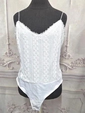 Victorian Trading 2X Romantic Chantilly Lace Stretch Bodysuit Camisole White 26D