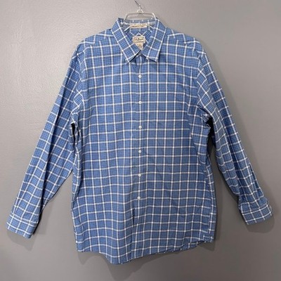 LL Bean Button Down Shirt Mns L Tall Blue Cotton Plaid Wrinkle Resistant Classic
