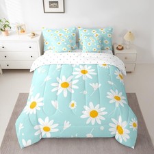7 Pieces Daisy Comforter Set Twin Size, Wildflower Print Bedding Set for Kids...