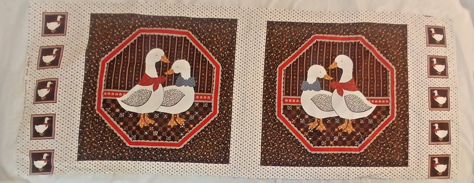 Vintage Cranston Country Ducks Calico Goose Pillow Fabric Panel Cottage Core