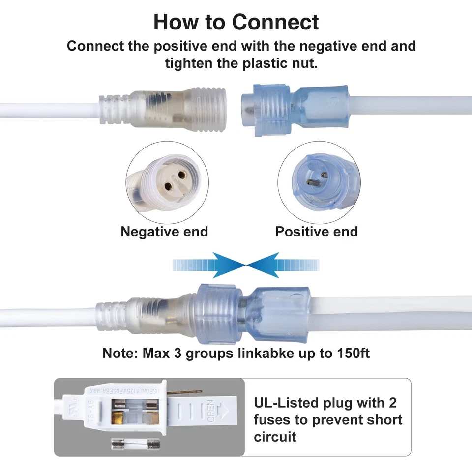 Luces LED de cuerda de neón SURNIE 50 pies - Luz de neón azul flexible 110 V impermeable al aire libre Foto 3 de 4