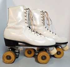 Vintage Pacer Crown White Leather Roller Skates w/ Precision Wheels Women's SZ 9