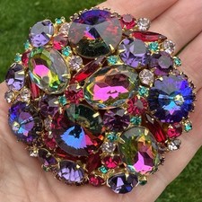 Vtg Juliana D & E Rivoli Margarita Heliotrope Ovals Rhinestone Large Brooch Pin