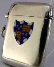 RARE STERLING SILVER ENAMEL CHRIST COLLEGECAMBRIDGE UNI VESTA CASE 1920 ANTIQUE