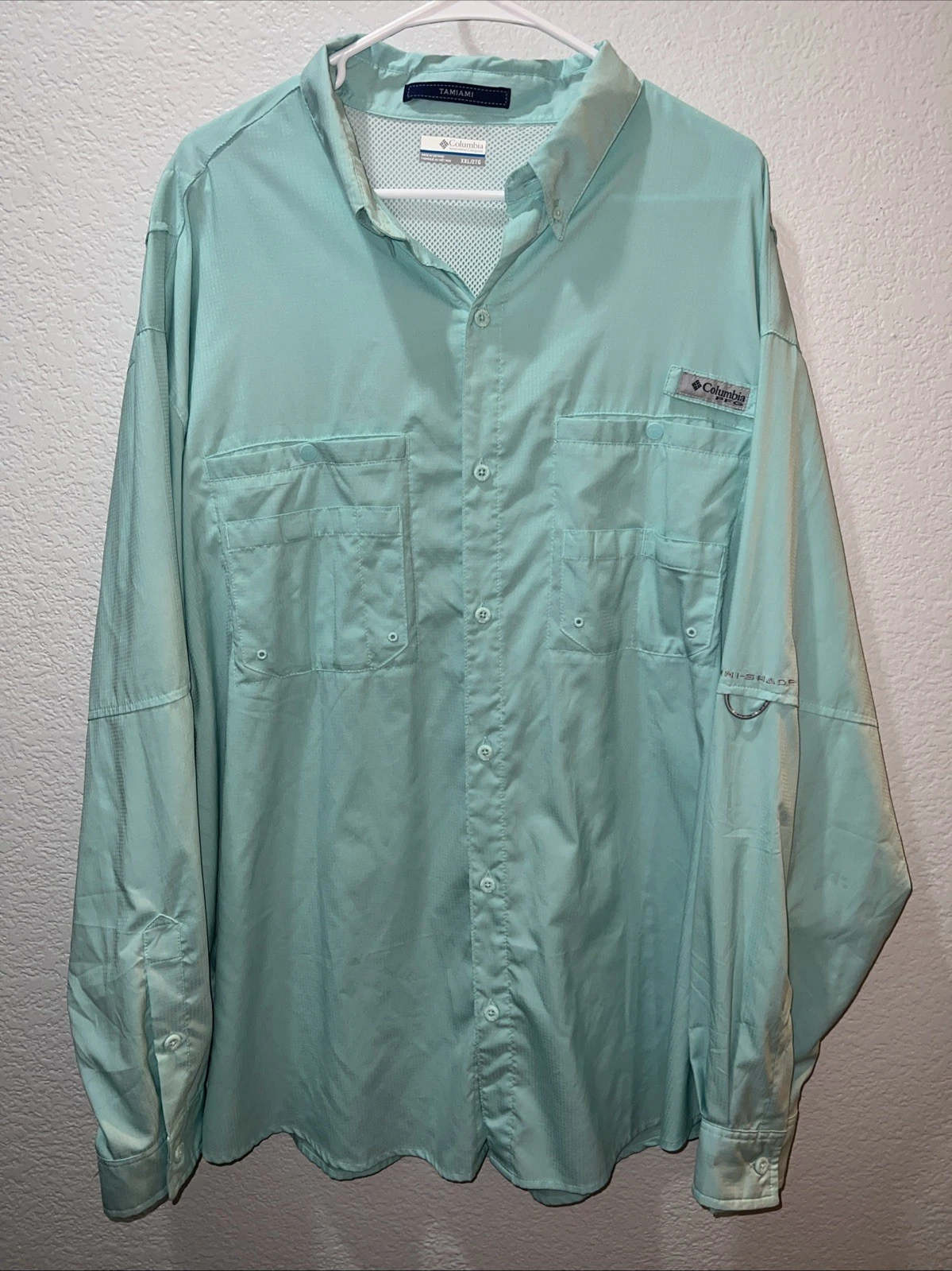 COLUMBIA PFG Men’s 2XL Tamiami Light Blue Long Sleeve Button Up Fishing Shirt