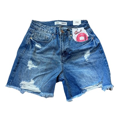 YMI Dream Jean Short Womens 7 Stretch Denim Faded Distressed Frayed Cut Offs