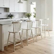 24" White Windsor Counter Height Bar Stools Set of 4, Farmhouse Wooden Counter