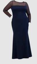 Eliza J Women's Blue Boat-Neck Mesh-Long-Sleeve Dress Gown Plus Size 16W