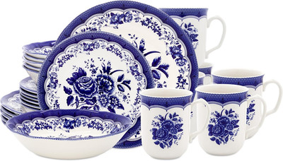 Tudor Royal 24-Piece Porcelain round Dinnerware Set, Service for 6, Victoria Blu