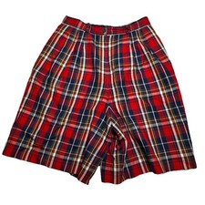 Pendleton Sophisticates Red Plaid High Waisted Pleated Shorts Petite Rayon USA