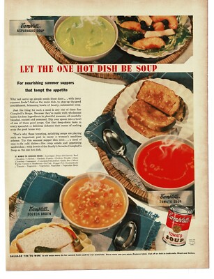 1943 Campbell's Tomato Asparagus Scotch Broth Soup Vintage Print Ad