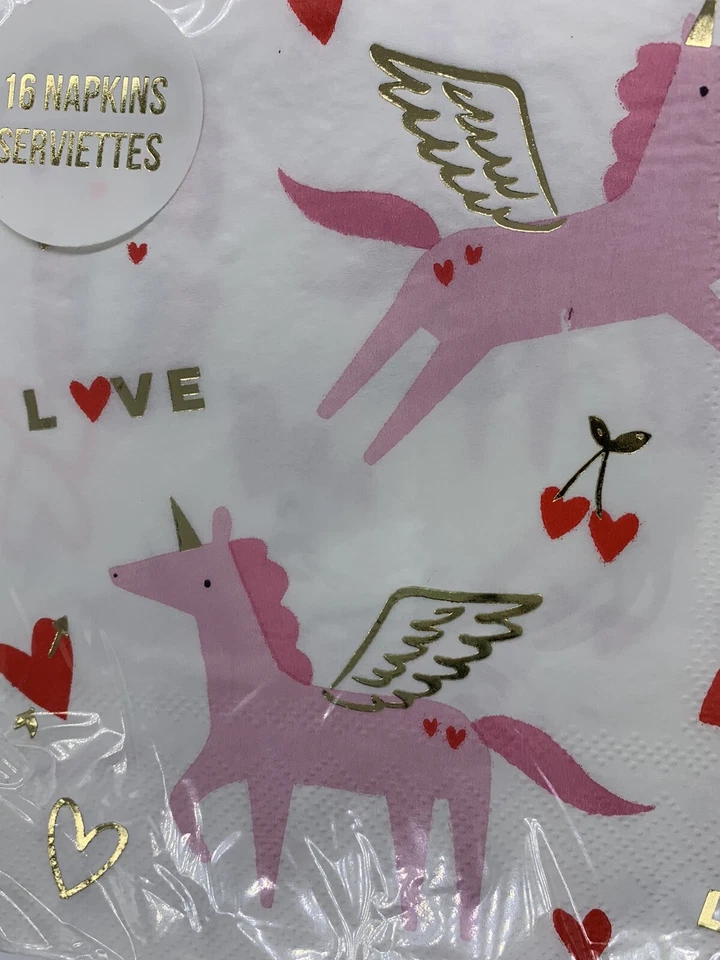 全新 Meri Meri 白色 13 英寸 粉色 独角兽 情人节/生日 16 纸 餐巾 — 第 3/3 张图片