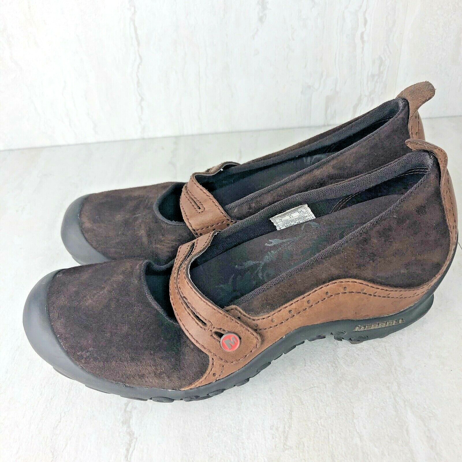 Merrell Mary Jane Shoes Plaza Bandeau Women's Espresso Brown Suede