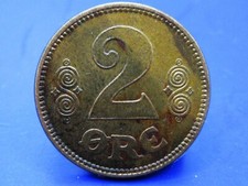 DENMARK 2 ORE COIN 1923 G.J  / SNIFF'S  ANCIENT COINS T-4/5
