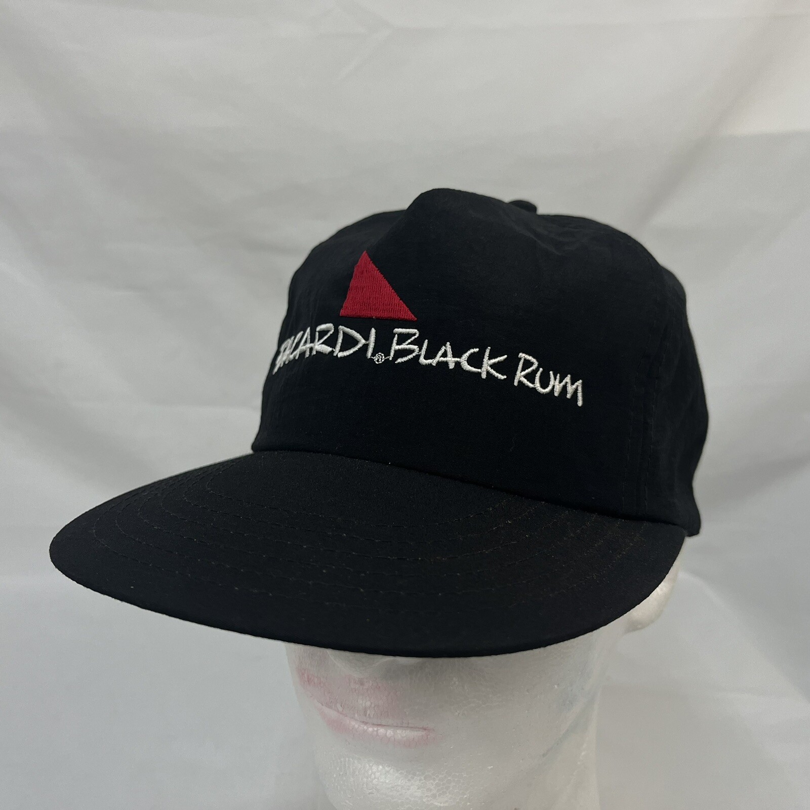 VINTAGE BACARDI BLACK RUM NYLON SNAPBACK HAT EMBROIDERED TRIANGLE