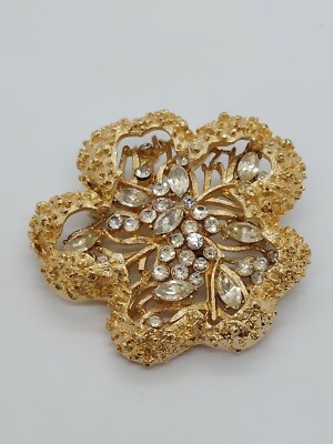 Vintage Signed Coro Rhinestone GT Brooch Exquisite - Etsy Vintage Signed CORO Textured Gold Tone Crystal Rhinestone Flower Brooch main image 1