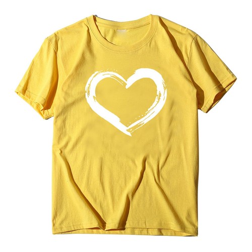 Women Short Sleeves O Neck Tops Ladies Heart Shaped Print Casual Blouse T Shirts - Picture 16 of 63