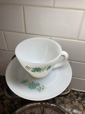 Vintage Fire King Bonnie Blue Carnation Flower Coffee/Tea Cup and Saucer Set