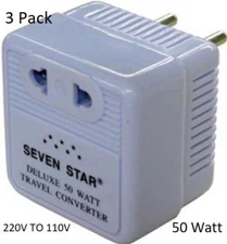 3-Pack 50W Step Down Transformer Travel Converter 220V to 110V 50 Watt Sevenstar