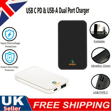20W Ultra Slim Fast Charger Plug, USB C PD & USB-A QC, Folding pins, Dual Ports